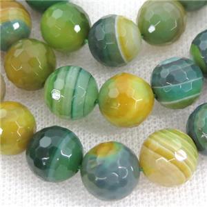 olive Striped Agate Beads, faceted round, A grade, approx 4mm dia [GA1494-4MM]