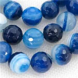 Natural Stripe Agate Beads Banded Blue Dye Faceted Round, approx 12mm dia [GA1503-12MM]