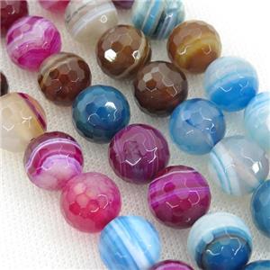 Natural Stripe Agate Beads Banded Faceted Round Mixed Color Dye, approx 14mm dia [GA1504-14MM]