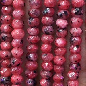 Jade beads, red dye, faceted rondelle, approx 2x4mm [GA1508]