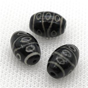 black tibetan DZi rice beads, eye, approx 10x14mm [GA1559]