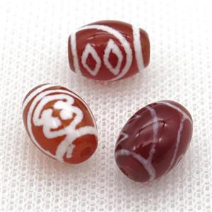 red tibetan DZi barrel beads, approx 10x14mm [GA1572]
