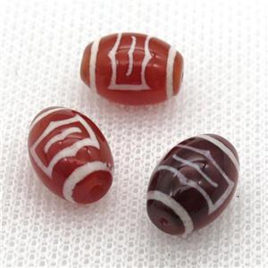 red tibetan DZi barrel beads, approx 10x14mm [GA1574]