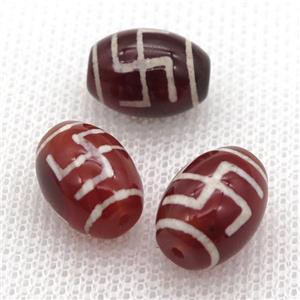 red tibetan DZi barrel beads, approx 10x14mm [GA1575]