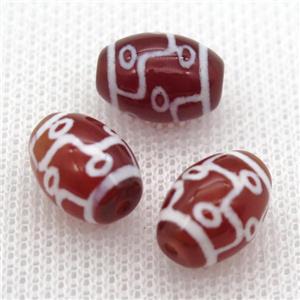 red tibetan DZi barrel beads, approx 10x14mm [GA1589]