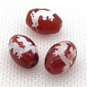 red tibetan DZi barrel beads, approx 10x14mm [GA1590]