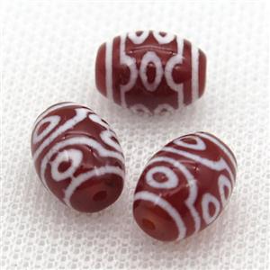 red tibetan DZi barrel beads, approx 10x14mm [GA1592]
