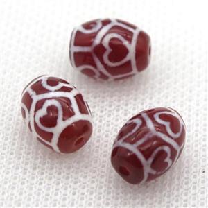 red tibetan DZi barrel beads, approx 10x14mm [GA1593]