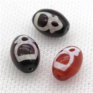 red tibetan DZi barrel beads, approx 10x14mm [GA1596]