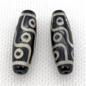 black tibetan DZi rice beads, eye, approx 10x30mm [GA1617]