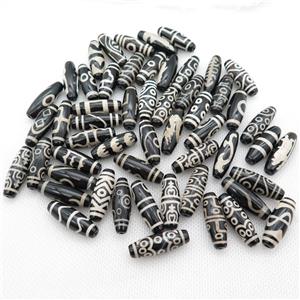 black tibetan DZi oval rice beads, mixed, approx 10x30mm [GA1642]