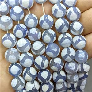 Tibetan Agate Beads Faceted Round Blue Dye B-Grade, approx 12mm dia [GA961-12MM]