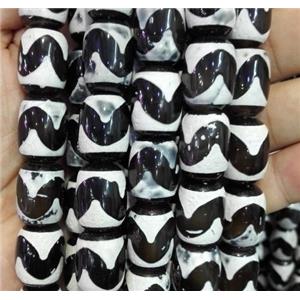 tibetan agate beads, barrel, black, approx 12x16mm [GA974]