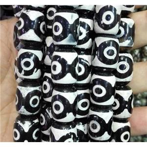 black tibetan agate beads, barrel, approx 12x16mm [GA975]