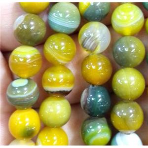 yellow striped agate beads, yellow, approx 8mm dia [GA989-8MM]