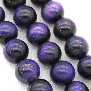 Natural Tiger Eye Stone Beads Purple Dye Smooth Round, approx 12mm dia [GAM61-12MM]