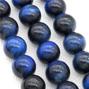 Natural Tiger Eye Stone Beads Blue Dye Smooth Round, approx 12mm dia [GAM63-12MM]