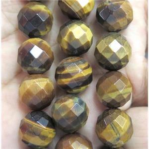 natural yellow tiger eye stone beads, A-grade, faceted round, approx 8mm dia [GAM68-8MM]