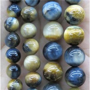 round fancy tiger eye stone beads, gold and blue, approx 8mm dia [GAM70-8MM]