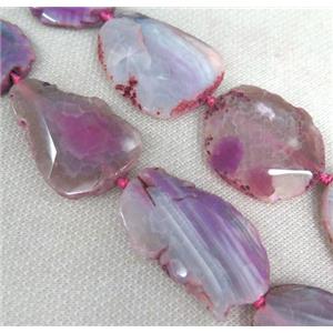 agate slice bead, faceted freeform, hotpink, approx 15-35mm [GASA1433]