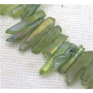 clear quartz beads, stick. freeform, green-AB color, approx 6-30mm [GASA1443]