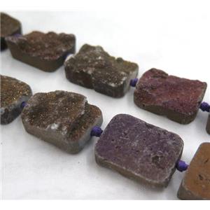 druzy quartz bead, rectangle, purple electroplated, approx 20x27mm [GASA1460]
