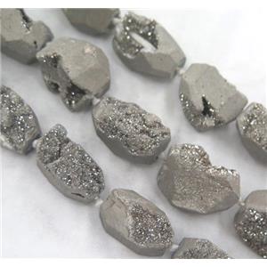 agate druzy beads, freeform, silver electroplated, approx 12-35mm [GASA1468]