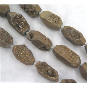 agate druzy beads, freeform, gold electroplated, approx 12-35mm [GASA1469]