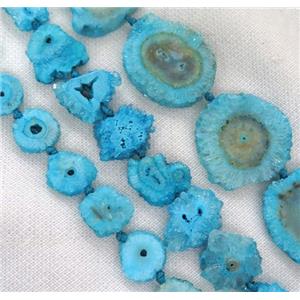 blue druzy agate bead, freeform slice, approx 16-35mm [GASA1501]