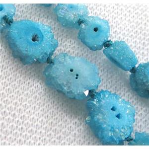 blue solar druzy quartz beads, freeform, approx 10-15mm [GASA1523]