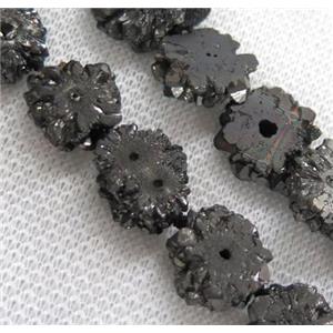 black solar druzy quartz beads, freeform, approx 10-15mm [GASA1526]