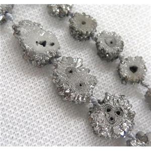 silver solar druzy quartz beads, freeform, approx 10-15mm [GASA1527]