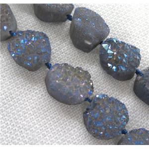 druzy quartz bead, freeform, gray blue electroplated, approx 12-25mm [GASA1551]