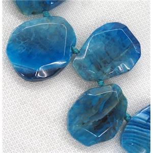 blue agate teardrop beads, faceted, top-drilled, approx 15-35mm [GASA1598]