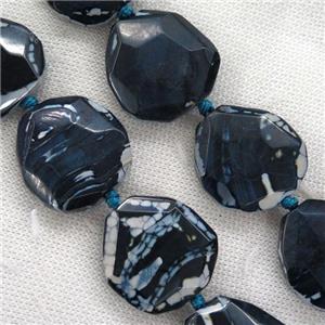 navy blue Dragon Veins Agate beads, faceted freeform, approx 25-30mm [GASA1620]