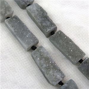 gray druzy quartz bead, rectangle, approx 12-30mm [GASA1661]