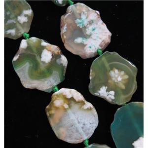 green Cherry Agate slice beads, flat freeform, approx 20-40mm [GASA1682]