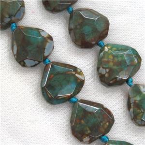 peacock blue Dragon veins Agate beads, faceted heart, approx 22-25mm [GASA1691]