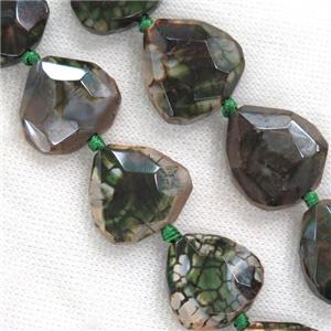 green Dragon veins Agate beads, faceted heart, approx 22-25mm [GASA1692]