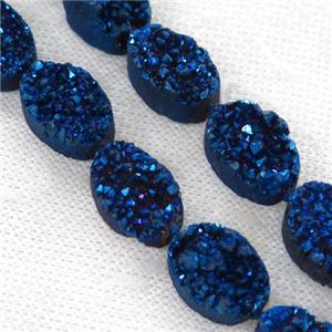 blue druzy quartz beads, oval, approx 13x18mm, 11pcs per st [GASA1728]