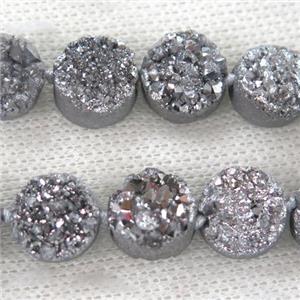 silver druzy quartz bead, flat-round, approx 12mm dia, 16pcs per st [GASA1733]