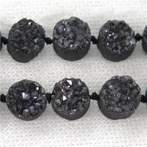black druzy quartz beads, circle, approx 12mm dia, 16pcs per st [GASA1737]