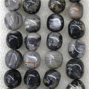 black Silver Leaf Jasper beads, freeform, approx 8-10mm [GB10013]