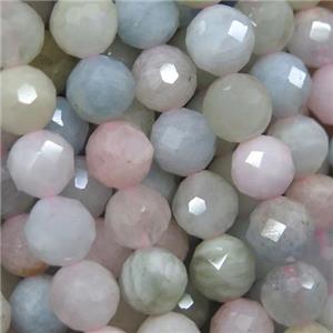 faceted round Morganite beads, multi color, A grade, approx 8mm dia [GB10134]