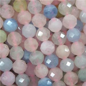 faceted round Morganite beads, multi color, AA grade, approx 6mm dia [GB10135]