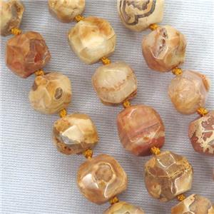 orange Dragon veins agate beads, faceted round, approx 12-13mm [GB10190]