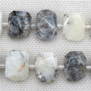 white Moss Opal Jasper beads, faceted rectangle, approx 13-23mm [GB10221]