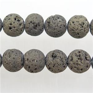 round Lava stone beads, coffee electroplated, pyrite, approx 12mm dia [GB10319-12MM]
