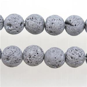 round Lava stone beads, silver electroplated, approx 12mm dia [GB10320-12MM]