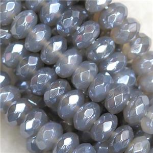 faceted rondelle gray Agate beads, light electroplated, approx 5x8mm [GB10329]